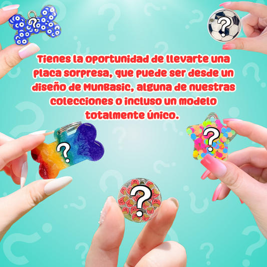 Dinámica sorpresa de MunSecret: gana una placa misteriosa con diseño único para tu perro, hecha especialmente para ti.