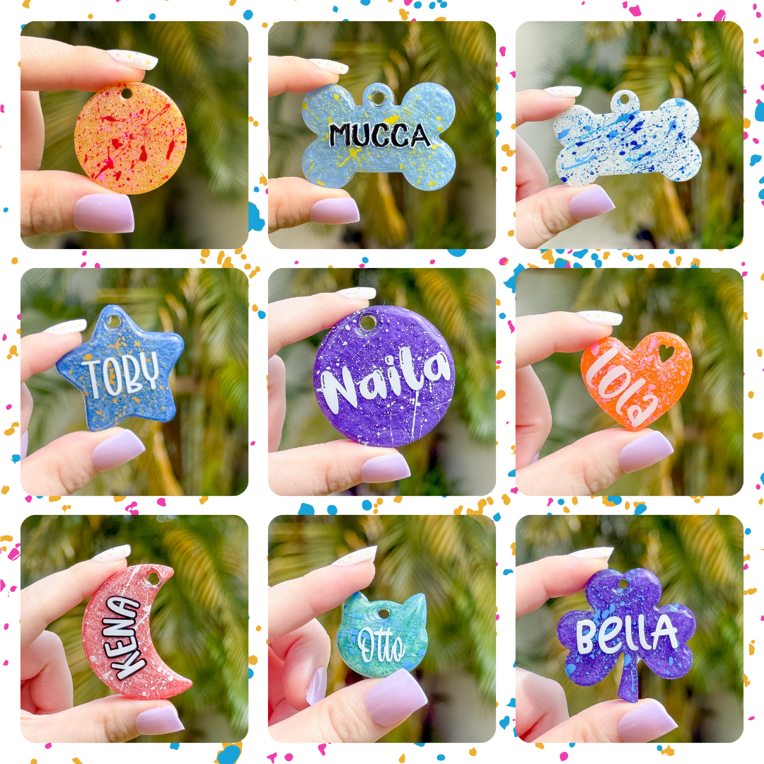 Placas personalizadas para perro con nombres, estilo colorido de la colección MunSplash.