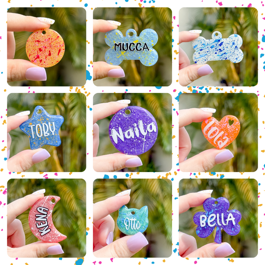 Placas personalizadas para perro con nombres, estilo colorido de la colección MunSplash.