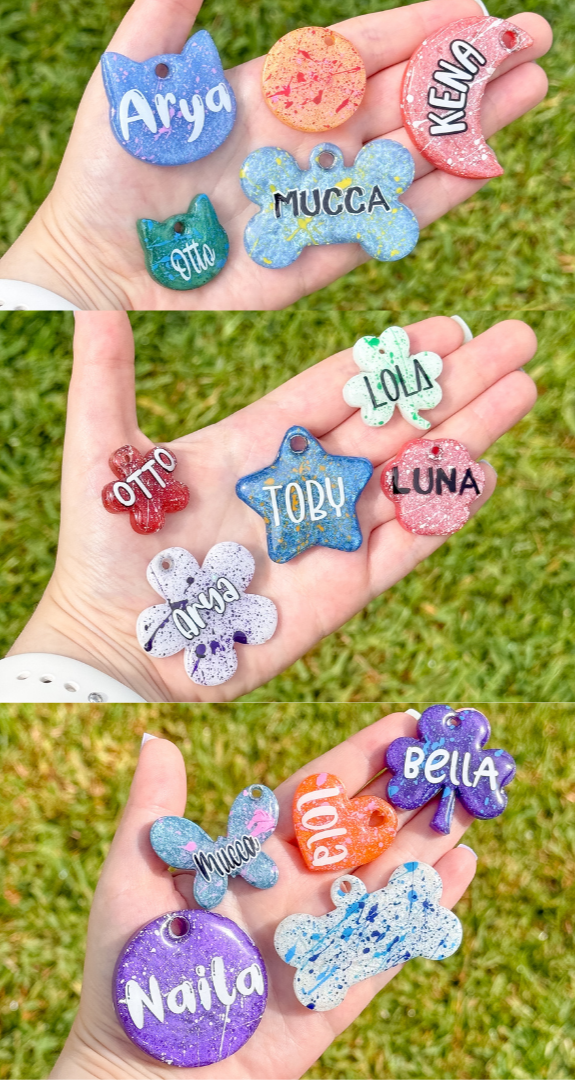 Colección de placas personalizadas MunSplash con nombres  en variedad de formas y colores