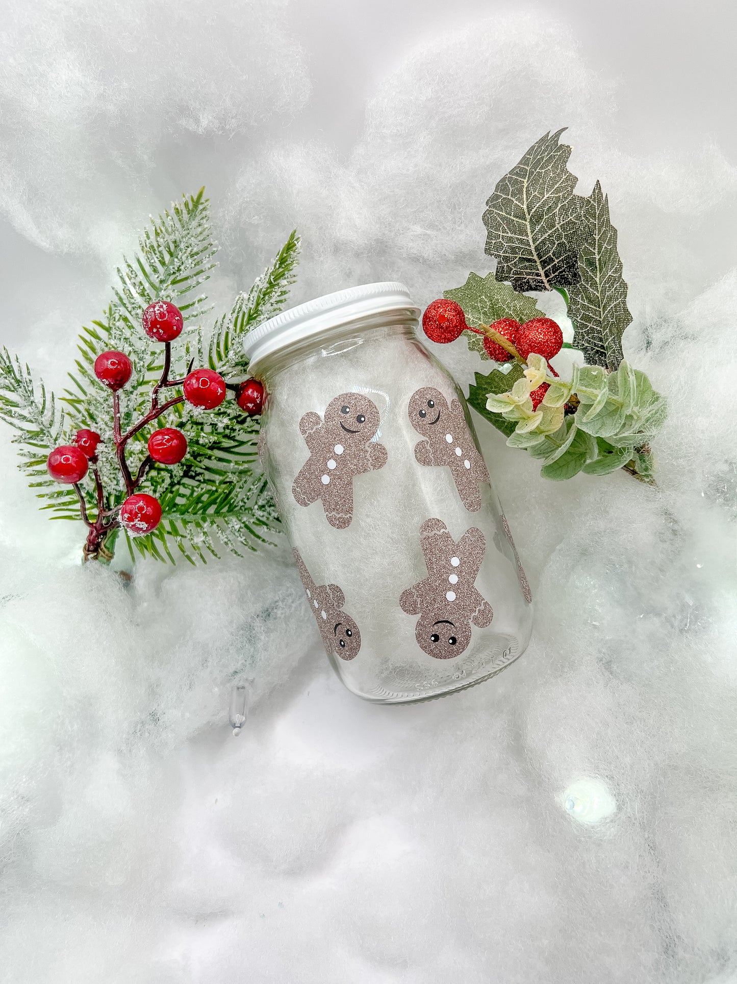 Frasco con diseño navideño de muñeco de jengibre. Contenedor decorativo para premios de perro