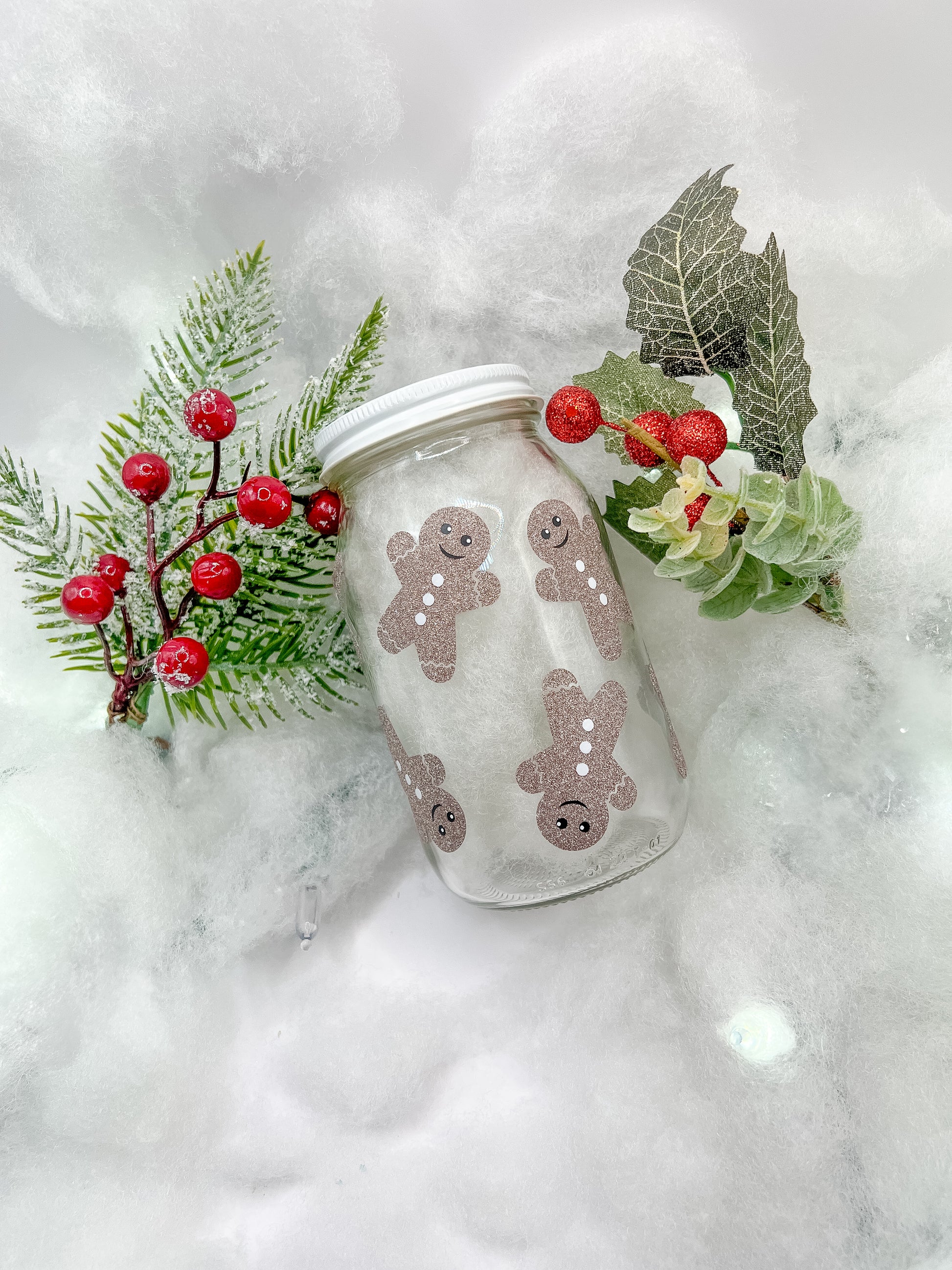 Frasco con diseño navideño de muñeco de jengibre. Contenedor decorativo para premios de perro