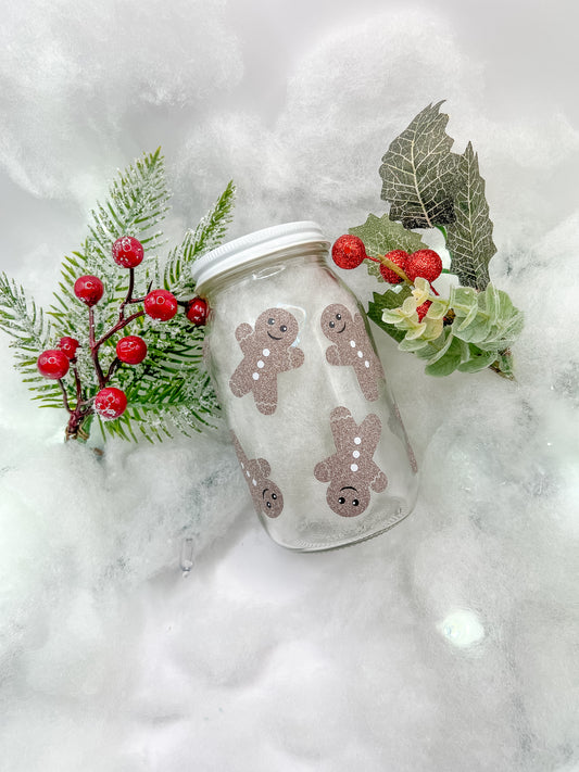 Frasco con diseño navideño de muñeco de jengibre. Contenedor decorativo para premios de perro